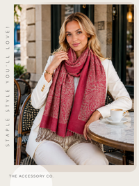 BURGUNDY PAISLEY PRINT REVERSIBLE PASHMINA SHAWL SCARF - A-SHU.CO.UK