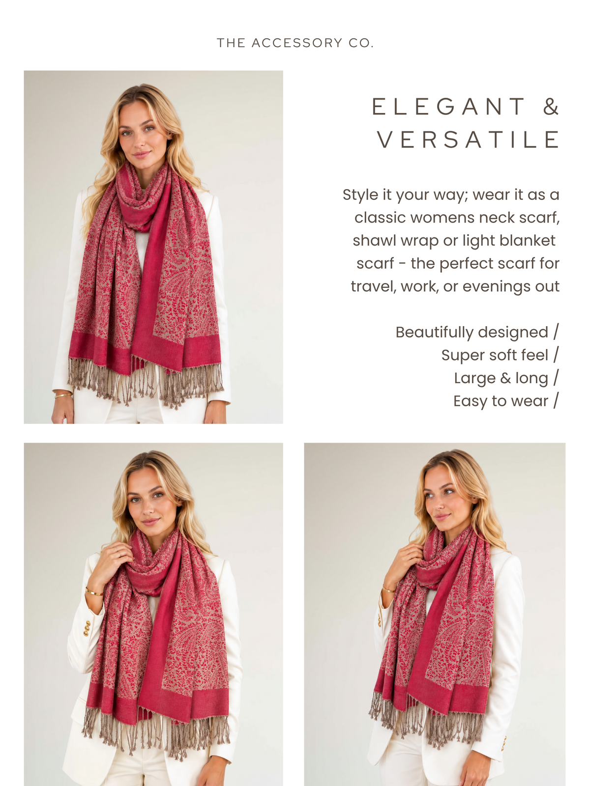BURGUNDY PAISLEY PRINT REVERSIBLE PASHMINA SHAWL SCARF - A-SHU.CO.UK