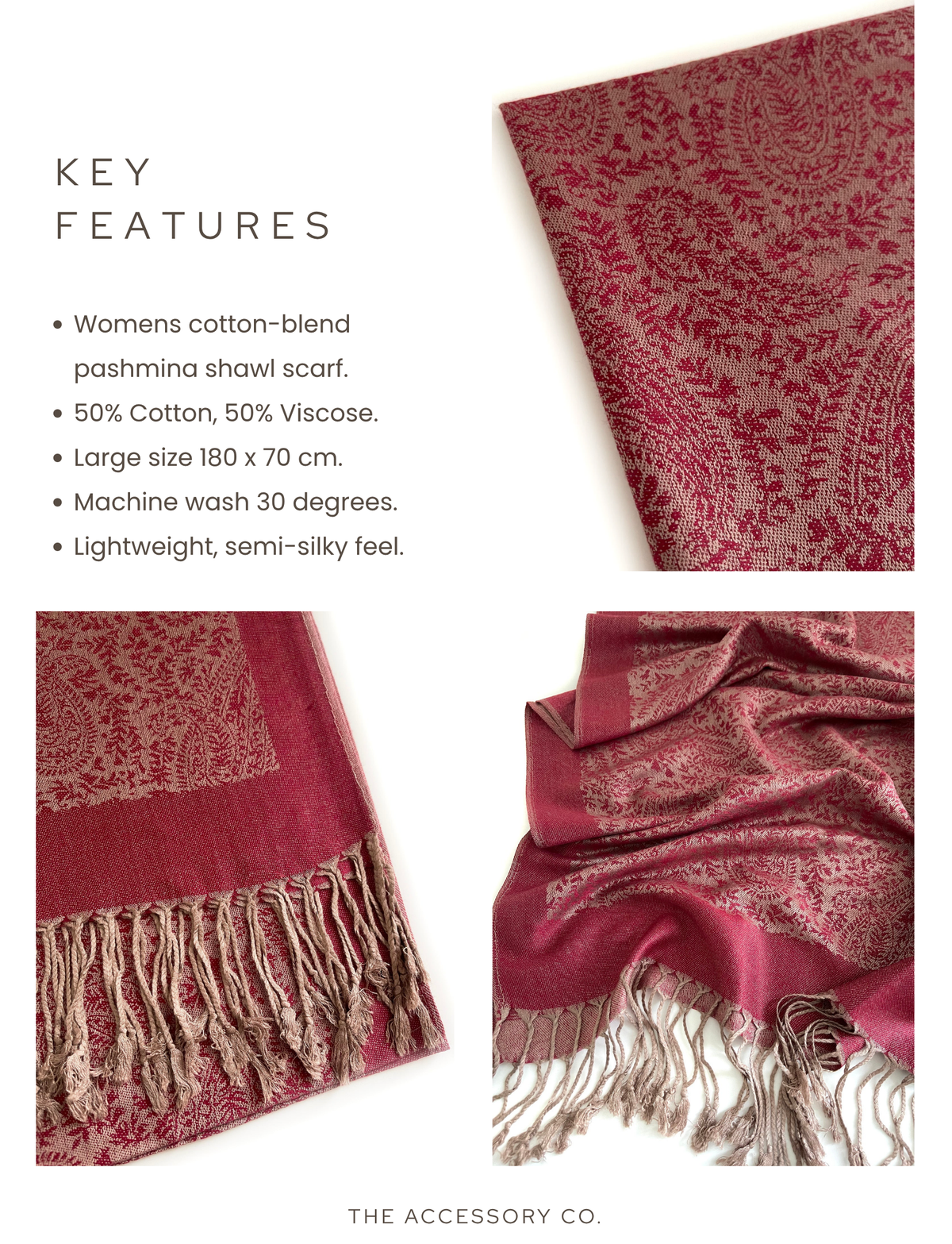 BURGUNDY PAISLEY PRINT REVERSIBLE PASHMINA SHAWL SCARF - A-SHU.CO.UK