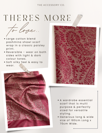 BURGUNDY PAISLEY PRINT REVERSIBLE PASHMINA SHAWL SCARF - A-SHU.CO.UK