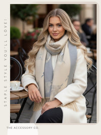 CASHMERE HIGHLAND COW PRINT REVERSIBLE WINTER SHAWL BLANKET SCARF - CREAM