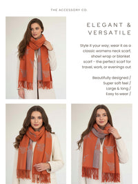 CASHMERE HIGHLAND COW PRINT REVERSIBLE WINTER SHAWL BLANKET SCARF - ORANGE
