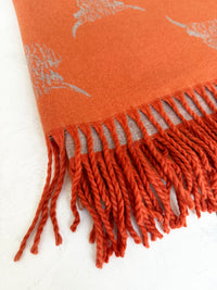 CASHMERE HIGHLAND COW PRINT REVERSIBLE WINTER SHAWL BLANKET SCARF - ORANGE