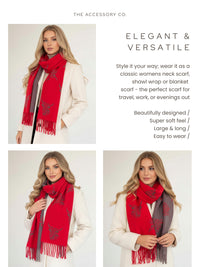 CASHMERE HIGHLAND COW PRINT REVERSIBLE WINTER SHAWL BLANKET SCARF - RED