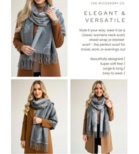 CASHMERE HIGHLAND COW PRINT REVERSIBLE WINTER SHAWL BLANKET SCARF - GREY