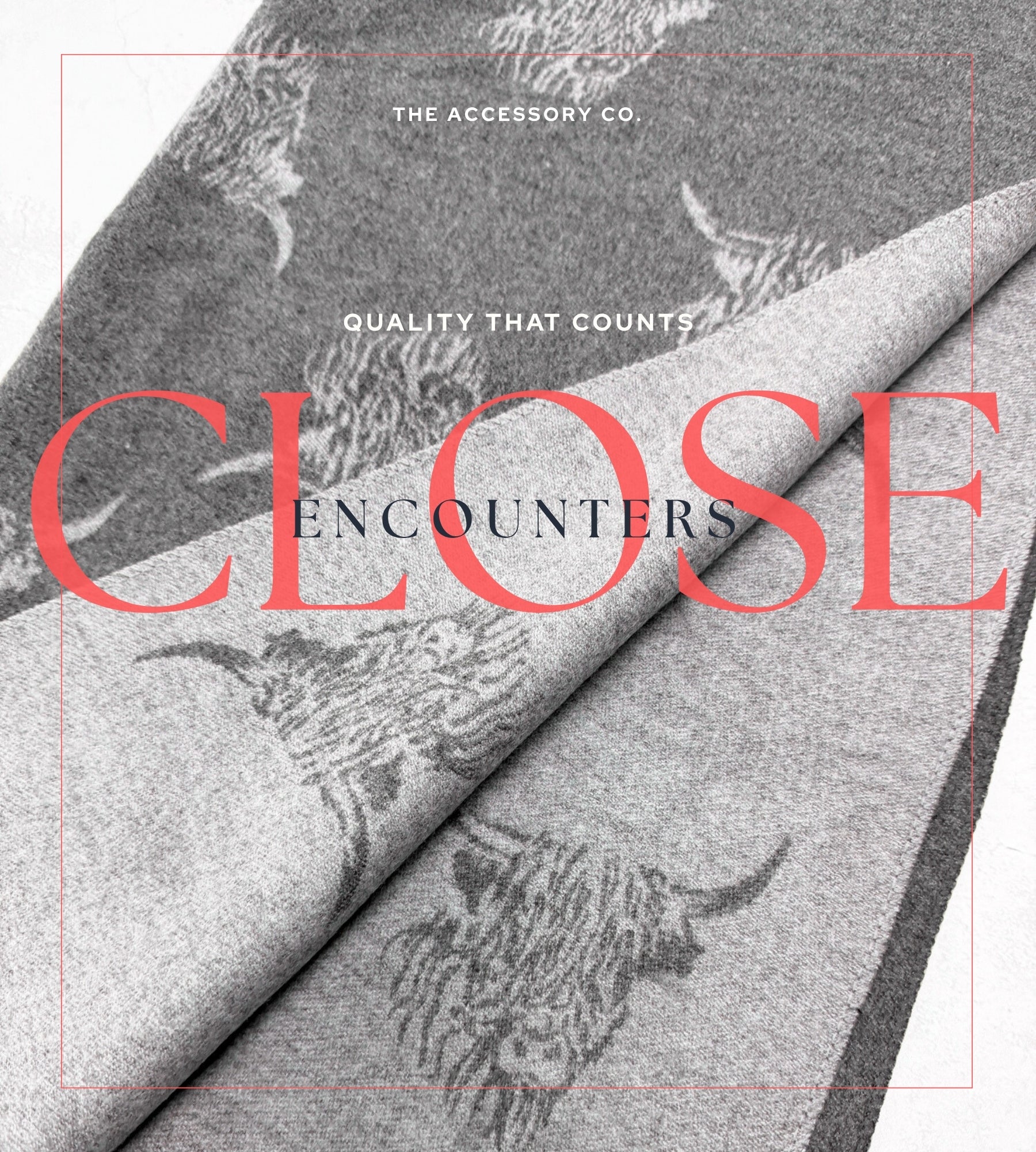 CASHMERE HIGHLAND COW PRINT REVERSIBLE WINTER SHAWL BLANKET SCARF - GREY