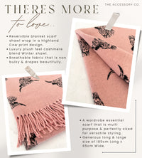 CASHMERE HIGHLAND COW PRINT REVERSIBLE WINTER SHAWL BLANKET SCARF - PINK