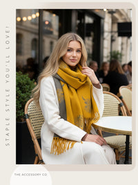 CASHMERE HIGHLAND COW PRINT REVERSIBLE WINTER SHAWL BLANKET SCARF - YELLOW