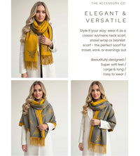 CASHMERE HIGHLAND COW PRINT REVERSIBLE WINTER SHAWL BLANKET SCARF - YELLOW