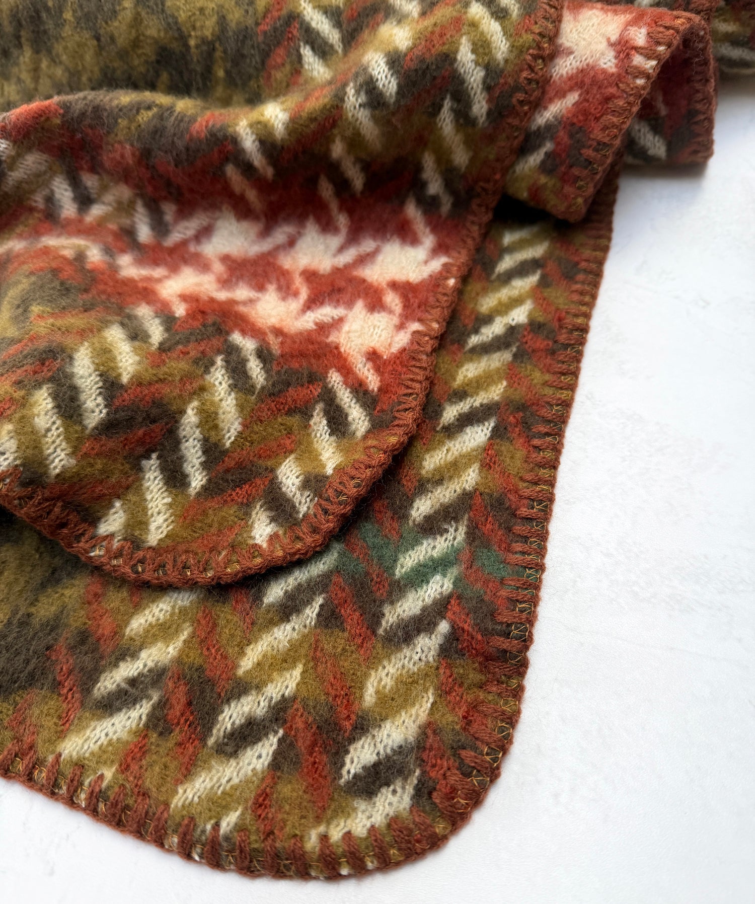 CHUNKY GREEN TARTAN HERRINGBONE STITCHED EDGE SCARF