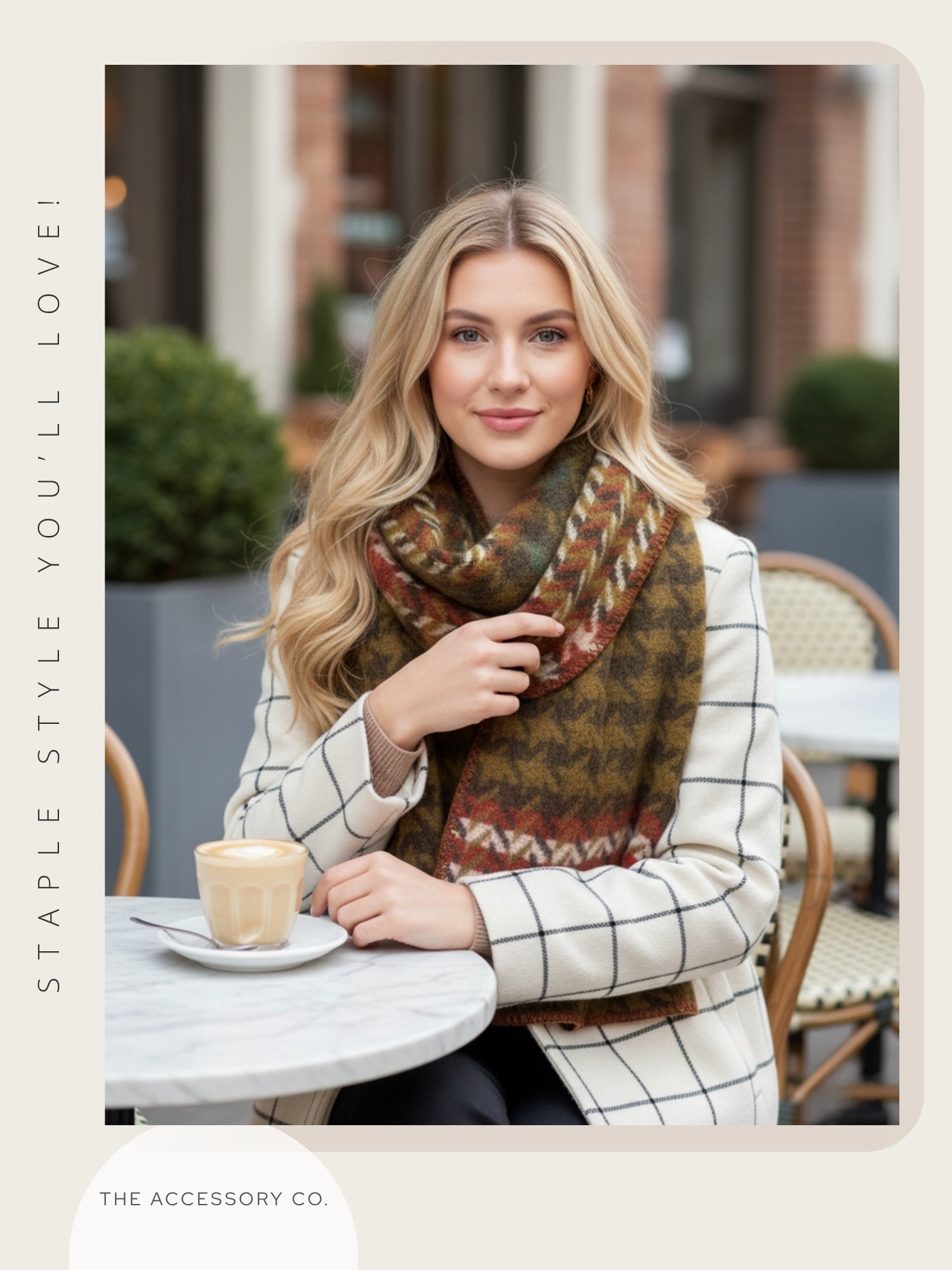 CHUNKY GREEN TARTAN HERRINGBONE STITCHED EDGE SCARF