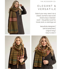 CHUNKY GREEN TARTAN HERRINGBONE STITCHED EDGE SCARF