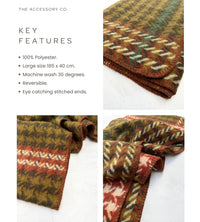 CHUNKY GREEN TARTAN HERRINGBONE STITCHED EDGE SCARF