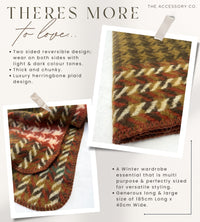 CHUNKY GREEN TARTAN HERRINGBONE STITCHED EDGE SCARF