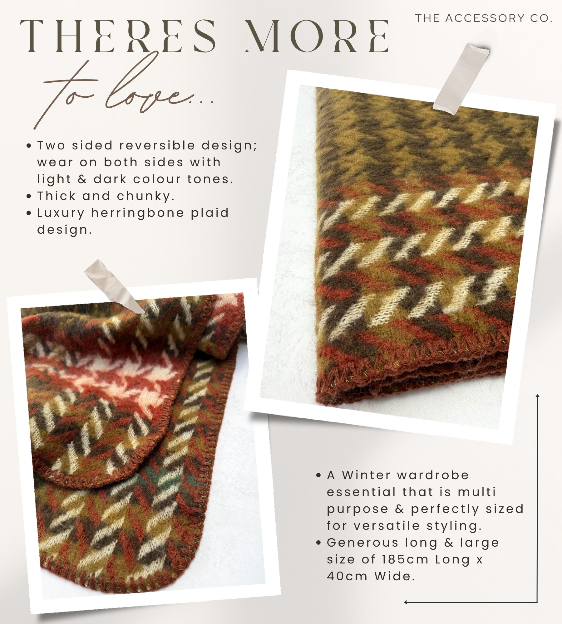 CHUNKY GREEN TARTAN HERRINGBONE STITCHED EDGE SCARF