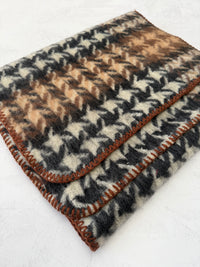 CHUNKY BLACK TARTAN HERRINGBONE STITCHED EDGE SCARF