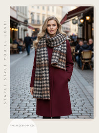 CHUNKY BLACK TARTAN HERRINGBONE STITCHED EDGE SCARF