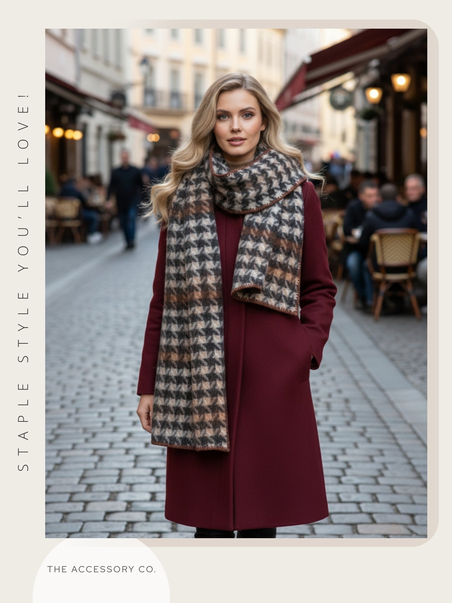 CHUNKY BLACK TARTAN HERRINGBONE STITCHED EDGE SCARF