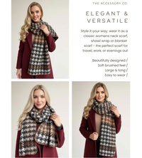 CHUNKY BLACK TARTAN HERRINGBONE STITCHED EDGE SCARF