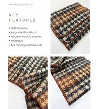 CHUNKY BLACK TARTAN HERRINGBONE STITCHED EDGE SCARF