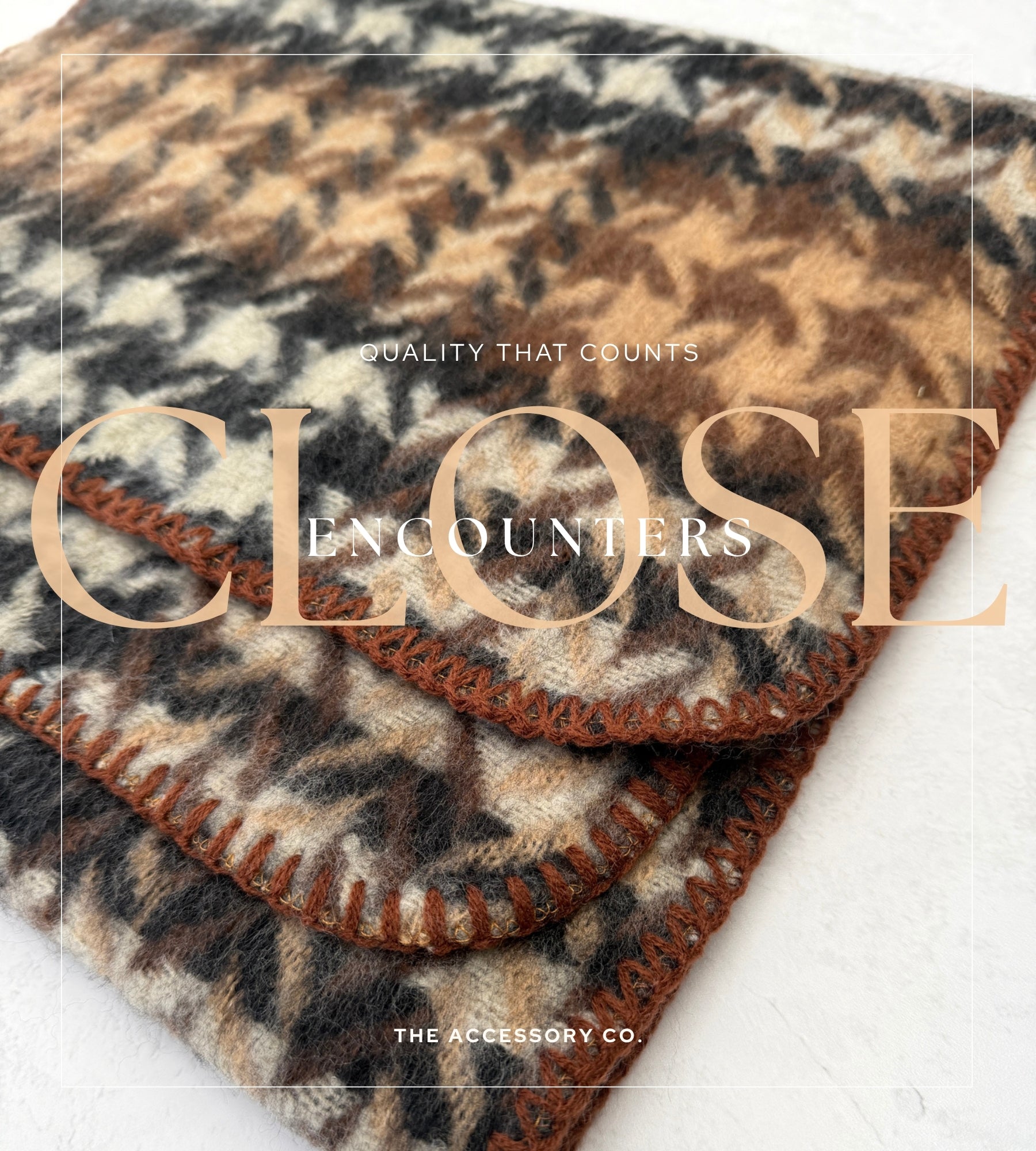 CHUNKY BLACK TARTAN HERRINGBONE STITCHED EDGE SCARF