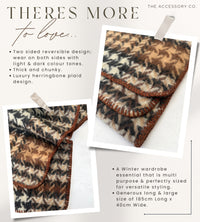 CHUNKY BLACK TARTAN HERRINGBONE STITCHED EDGE SCARF