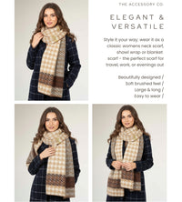 CHUNKY CREAM TARTAN HERRINGBONE STITCHED EDGE SCARF