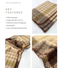 CHUNKY CREAM TARTAN HERRINGBONE STITCHED EDGE SCARF