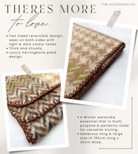 CHUNKY CREAM TARTAN HERRINGBONE STITCHED EDGE SCARF