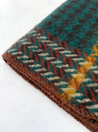 CHUNKY TEAL TARTAN HERRINGBONE STITCHED EDGE SCARF