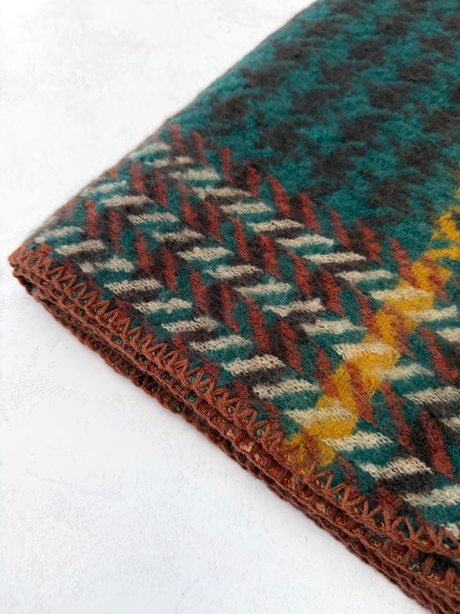 CHUNKY TEAL TARTAN HERRINGBONE STITCHED EDGE SCARF
