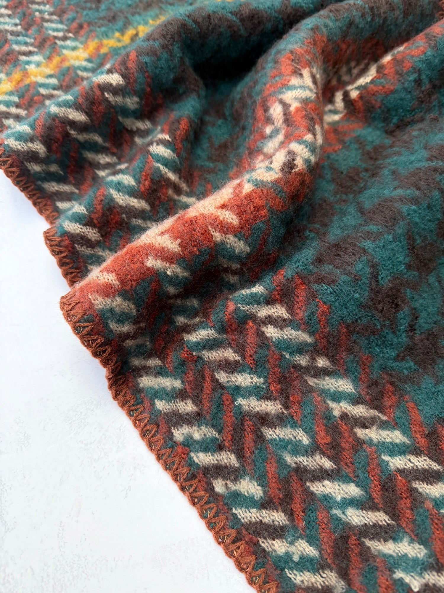 CHUNKY TEAL TARTAN HERRINGBONE STITCHED EDGE SCARF