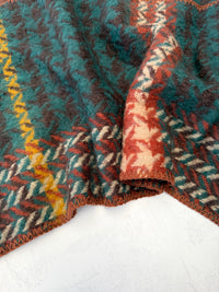 CHUNKY TEAL TARTAN HERRINGBONE STITCHED EDGE SCARF