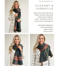 CHUNKY TEAL TARTAN HERRINGBONE STITCHED EDGE SCARF