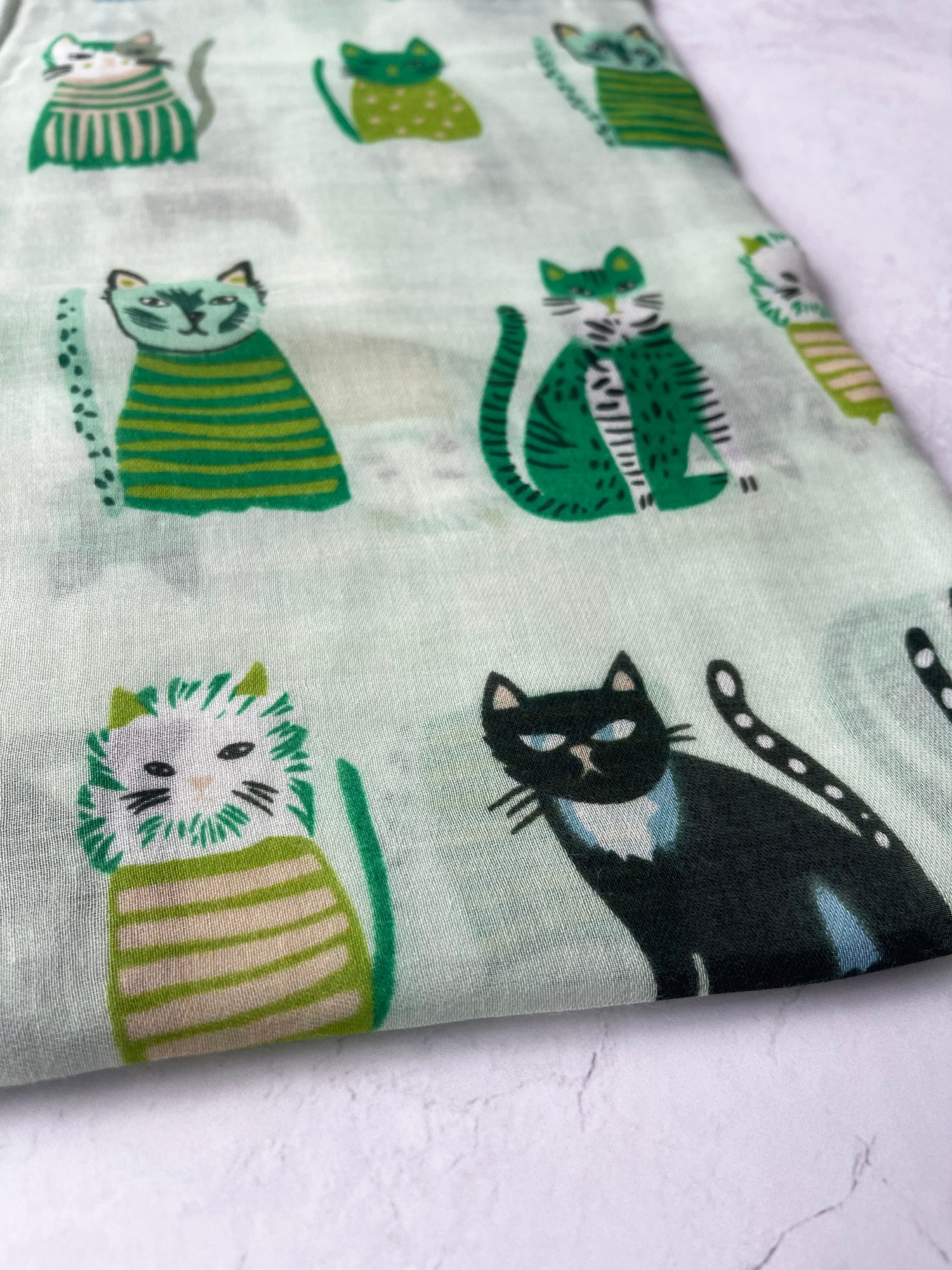 CREAM AND GREEN LIGHTWEIGHT BORDER CAT SCARF