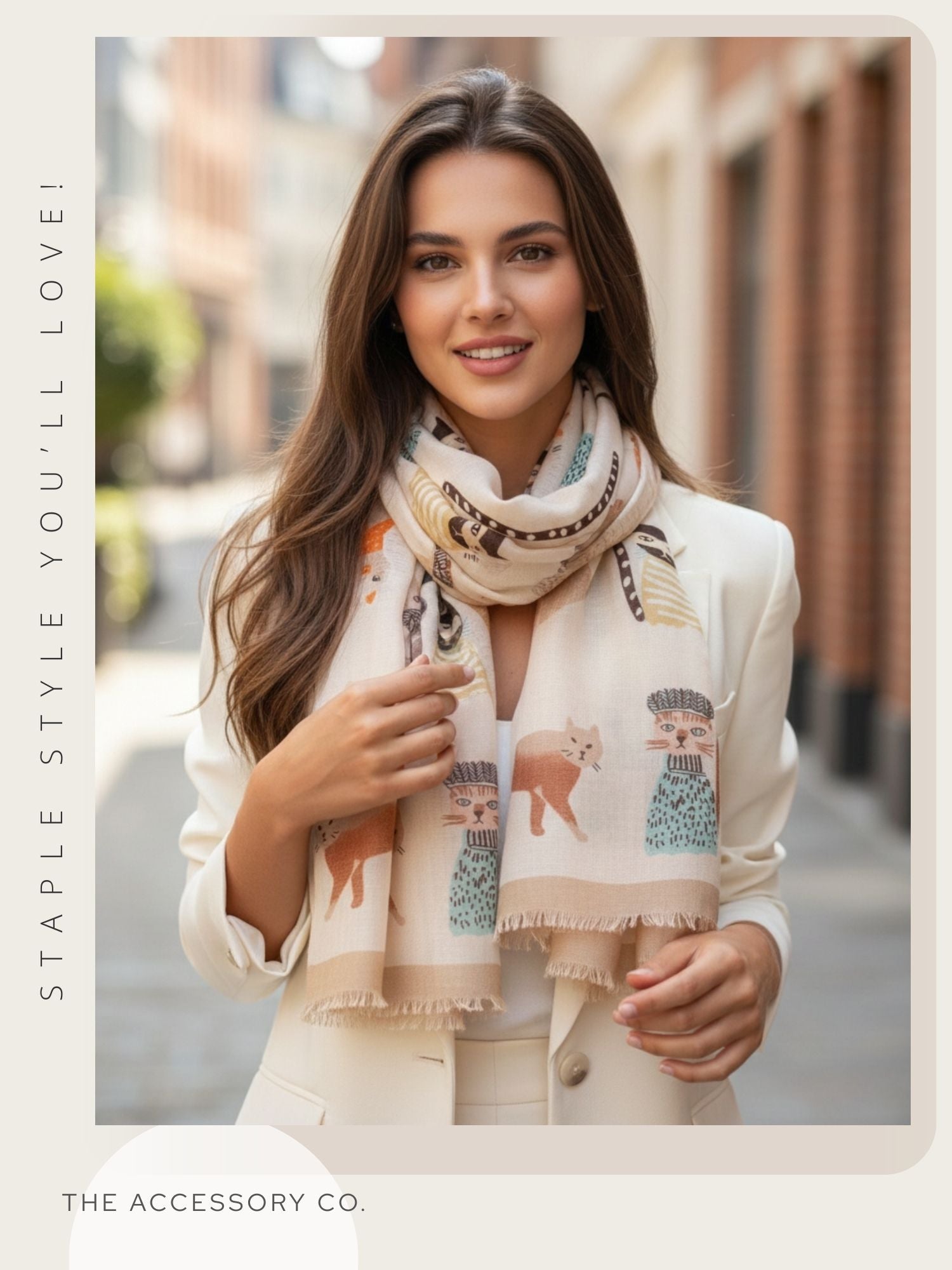 CREAM AND BEIGE LIGHTWEIGHT BORDER CAT SCARF