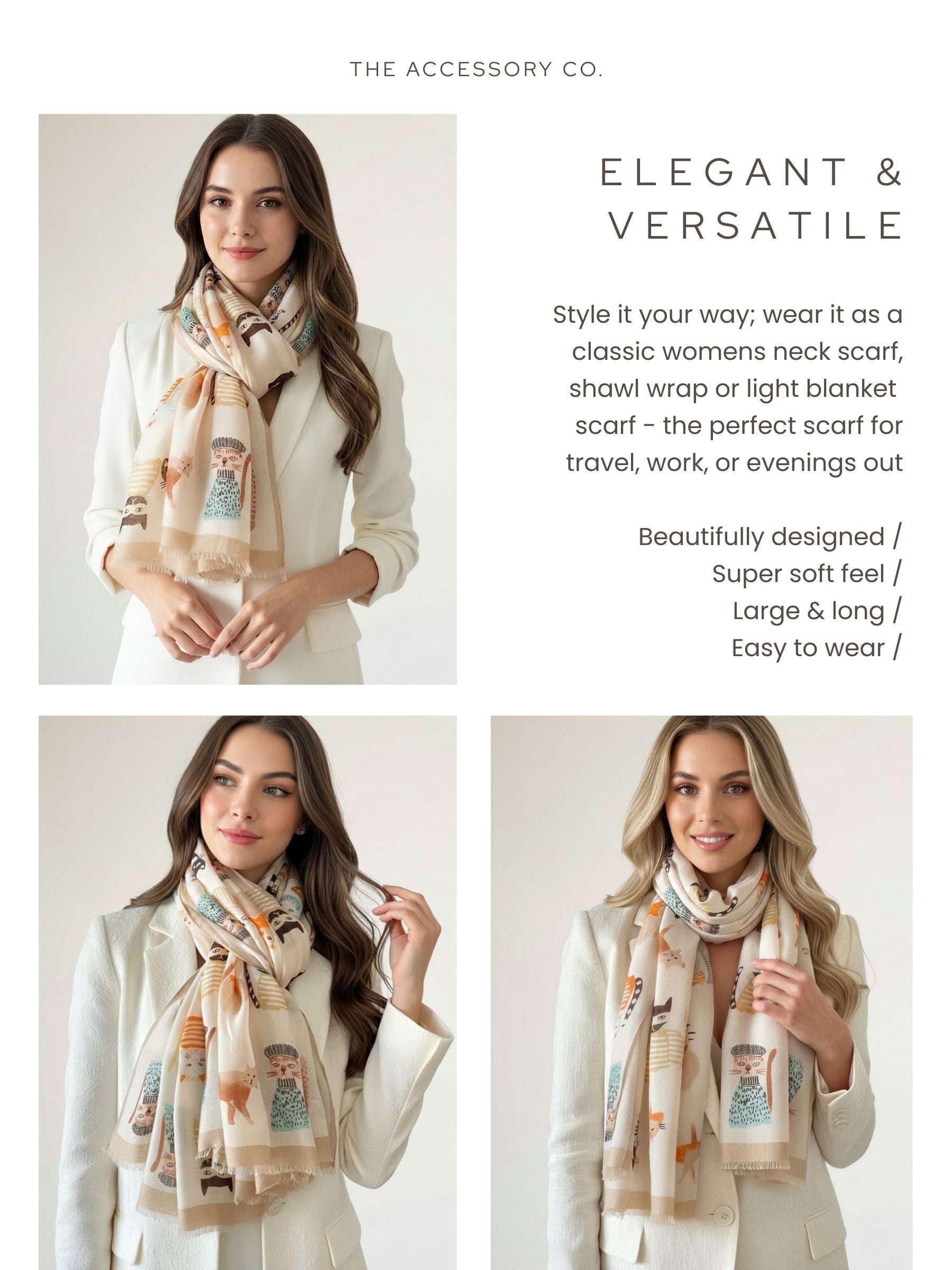 CREAM AND BEIGE LIGHTWEIGHT BORDER CAT SCARF