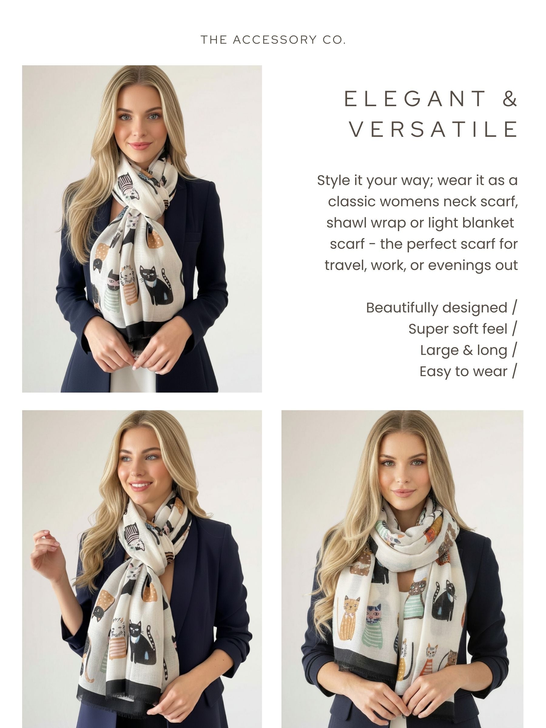 CREAM AND BLACK LIGHTWEIGHT BORDER CAT SCARF