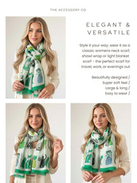 CREAM AND GREEN LIGHTWEIGHT BORDER CAT SCARF