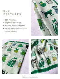 CREAM AND GREEN LIGHTWEIGHT BORDER CAT SCARF