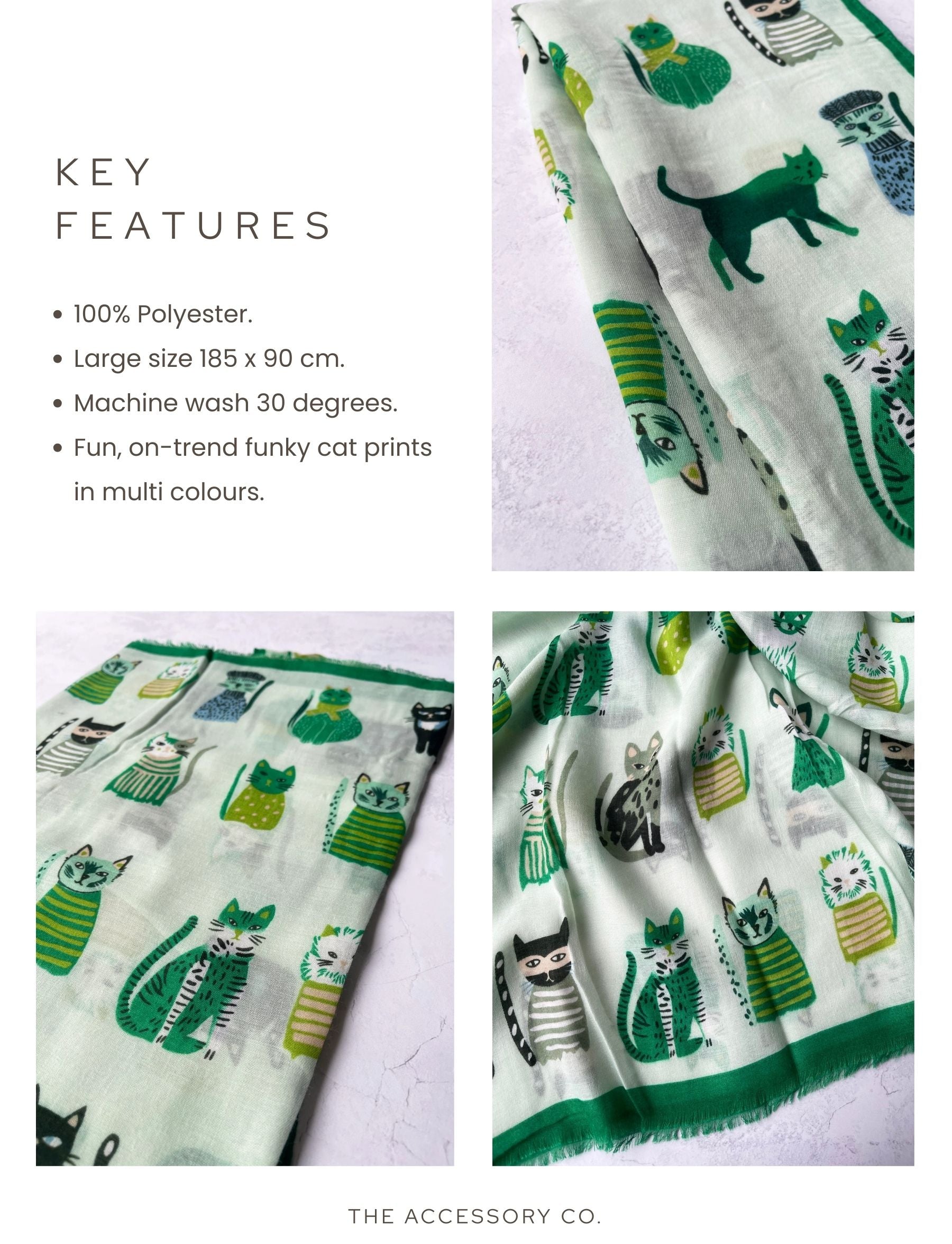 CREAM AND GREEN LIGHTWEIGHT BORDER CAT SCARF