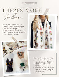 CREAM COTTON BLEND DOG PRINT LIGHTWEIGHT SCARF - A-SHU.CO.UK