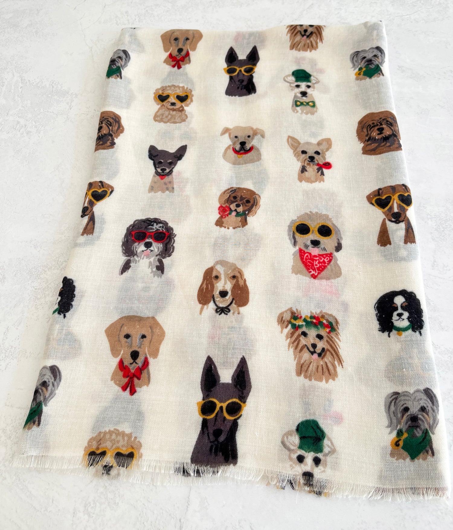 CREAM COTTON BLEND DOG PRINT LIGHTWEIGHT SCARF