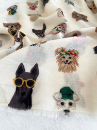 CREAM COTTON BLEND DOG PRINT LIGHTWEIGHT SCARF