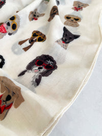 CREAM COTTON BLEND DOG PRINT LIGHTWEIGHT SCARF