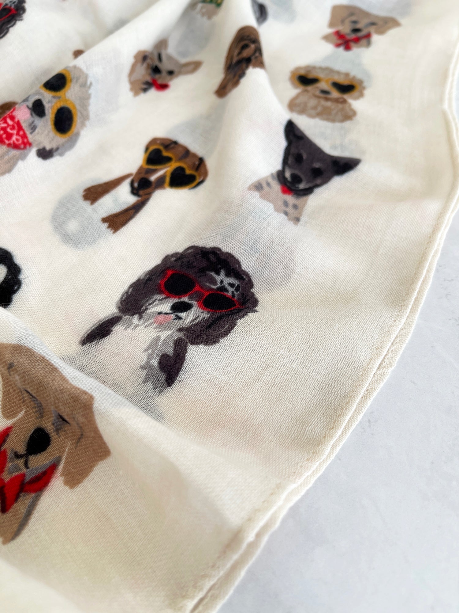 CREAM COTTON BLEND DOG PRINT LIGHTWEIGHT SCARF