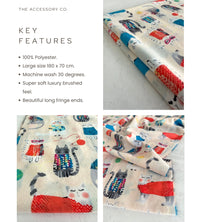 CREAM QUIRKY CAT PRINT LONG LIGHTWEIGHT SCARF