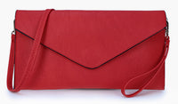 DEEP RED OVER-SIZED ENVELOPE CLUTCH BAG WITH LONG CROSS BODY AND WRISTLET STRAP - A-SHU.CO.UK
