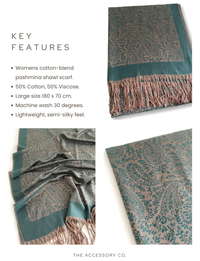 DARK GREEN PAISLEY PRINT REVERSIBLE PASHMINA SHAWL SCARF - A-SHU.CO.UK