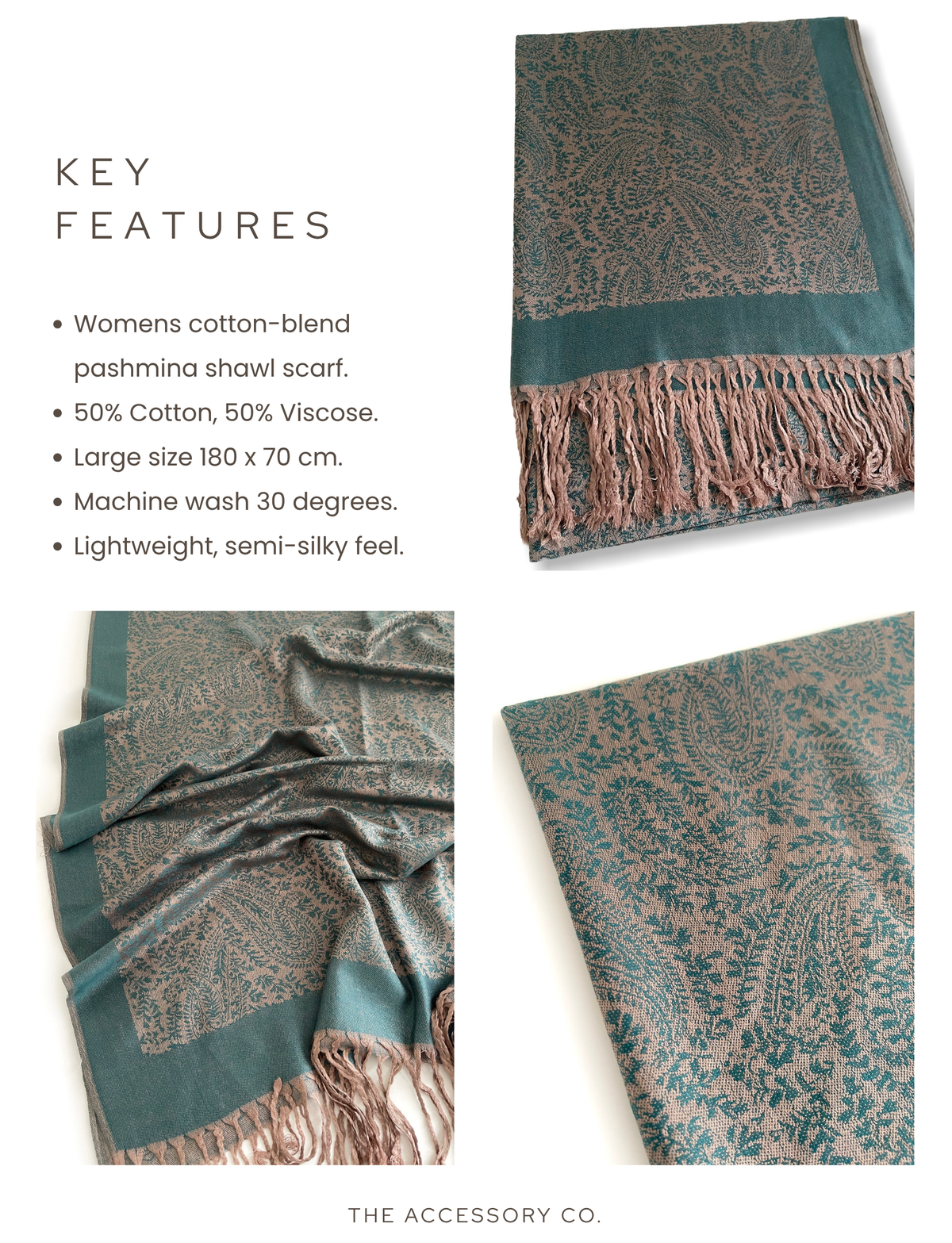 DARK GREEN PAISLEY PRINT REVERSIBLE PASHMINA SHAWL SCARF - A-SHU.CO.UK